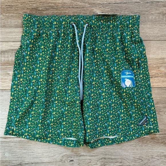 Mr.Swim~ Men's Stretch Swim Shorts‎ Size Small Inseam 6.5 Green with drink Print - Picture 1 of 8